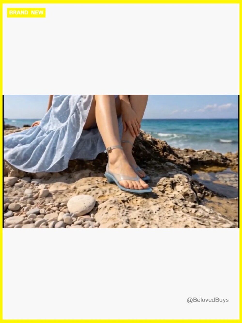 Clear Jelly Thong Sandals with 1 Inch Heel Adjustable Ankle Strap - Picture 7 of 7